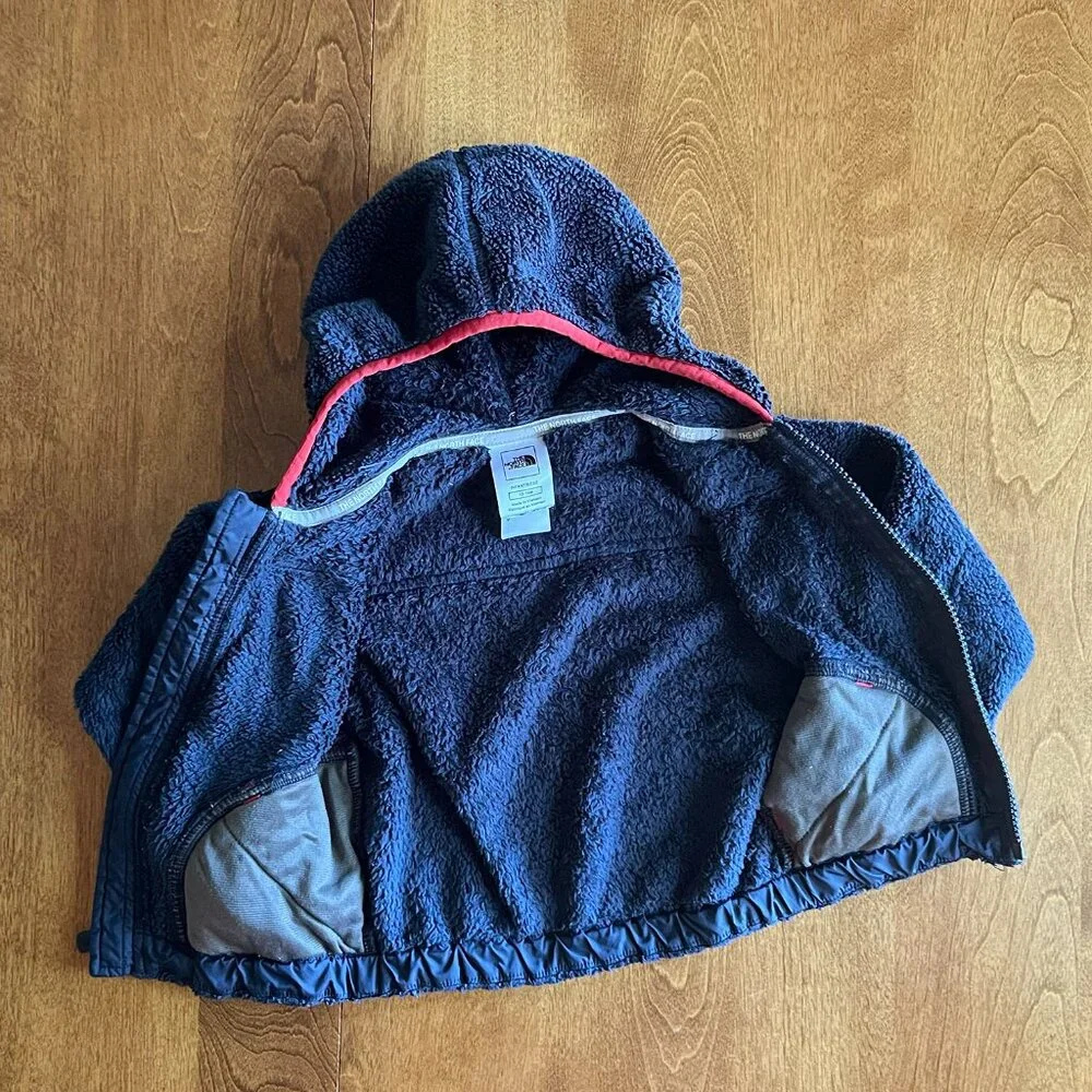 The North Face navy/red plush fleece hoodie 12-18m